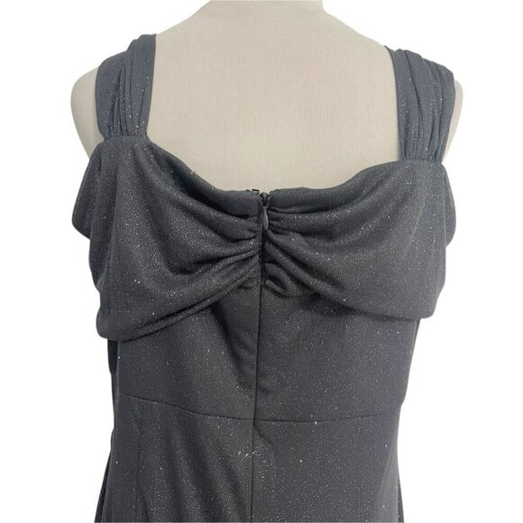 Alex Evenings Size 16 Maxi Dress Sleeveless Gray Shimmer Wedding Party Ruched - Picture 8 of 11